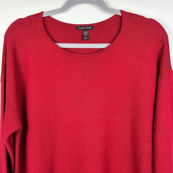 Eileen Fisher Organic Linen & Cotton Lightweight Woven Sweater Top Holiday Red M - Picture 2 of 11